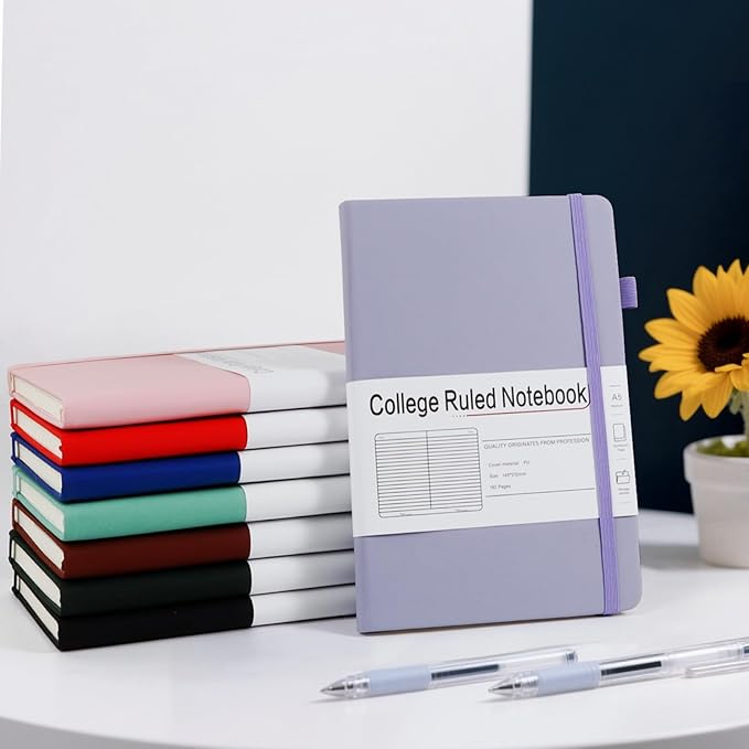 CronElysia A5 Lined Journal Notebooks for Work, 192 Pages, Medium 5.7 x 8.3inch, College Ruled, Vegan Leather Hardcover Journals for Women Men,8 Pack