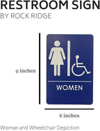 USA Made - Men's and Women's Restroom Signs ADA-Compliant Bathroom Door Signs for Offices, Businesses, and Restaurants, Black, Blue, Grey and Taupe/Tan Colors (Blue Handicap)