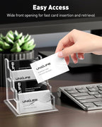 Uniclife Acrylic Business Card Holder for Desk 4 Slots Clear Horizontal Business Card Display Stand for Men & Women Desktop Name Card Organizer Card Stand for Office Home Exhibition, 240 Card Capacity
