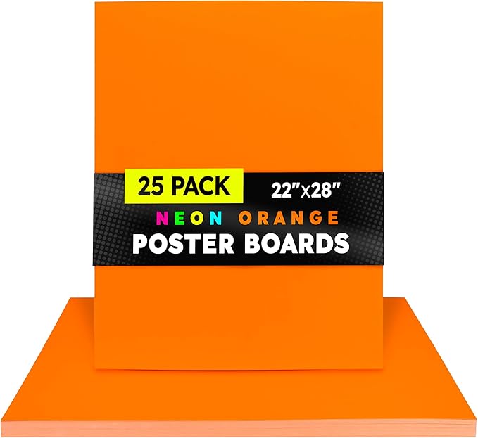 Hygloss Large Poster Board 22x28 - 25 Neon Orange Single Color Poster Boards Bulk Pack - 10 Pt. Thickness Colored Poster Board Paper for Projects, Signs, Displays - Posterboard Multipack 22" x 28"