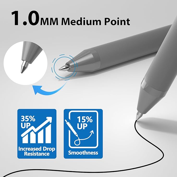 JIMMIDDA Ballpoint Pens Bulk - 107 Pcs Black Ink Pens in Bulk | 1.0 Medium Point Smooth Writing, Wholesale Retractable No Bleed Ball Point Pen for Men Women (Gray Barrel)