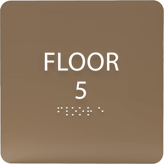 Modern Olive ADA Floor 5 Sign with Braille – Made from Durable Acrylic and Ready to Mount