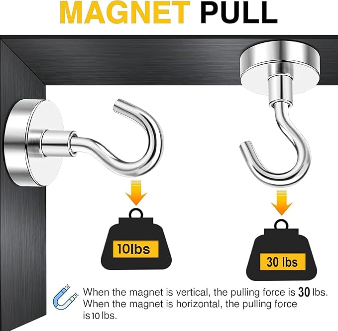 DIYMAG Magnetic Hooks for Hanging Cubicle Accessories, 30lbs 2026 Cruise Cabin Ship Essentials N52 Magnetic Hook Heavy Duty Strong Magnets Fridge for Classroom Beach Kitchen Grills 10 Pack Silver