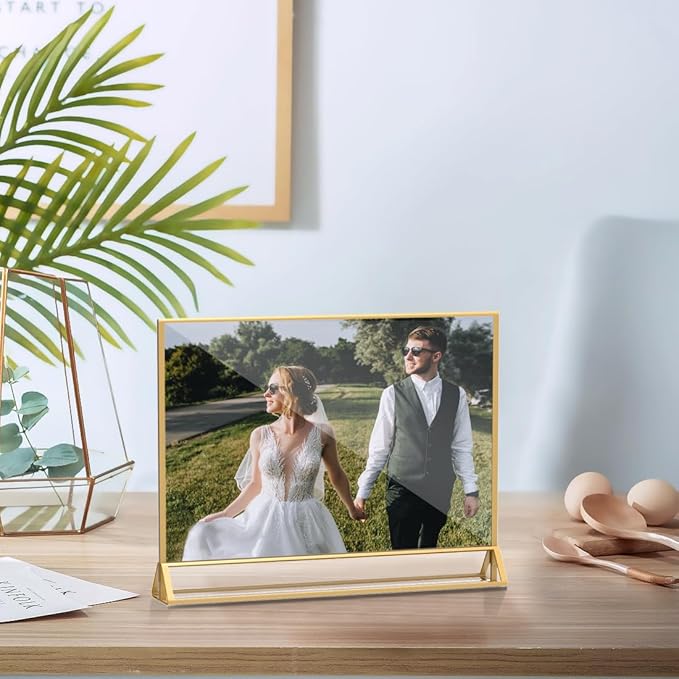 PPH-Sisy Clear Acrylic Sign Holder 11x 8.5 Horizontal Double Sided Gold Frame Flyer Holder for Wedding Table Number Menu Holder (6pcs)