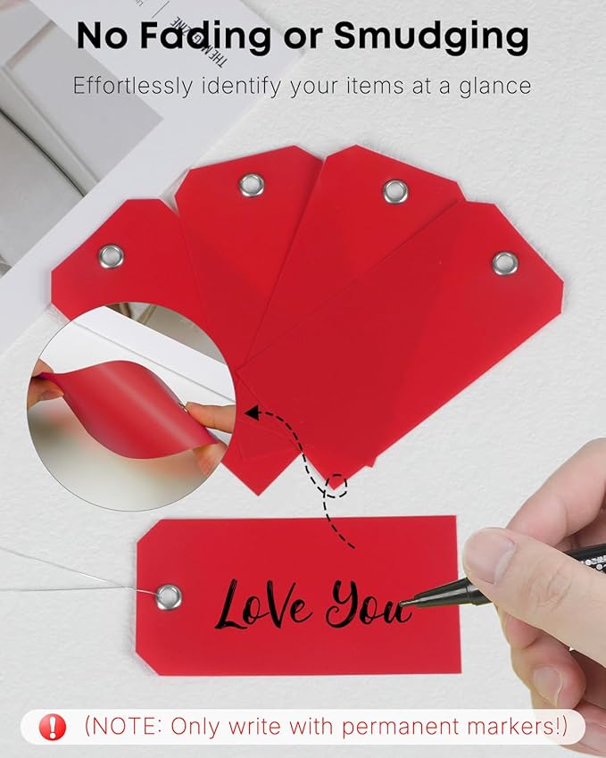 Uniclife 120 Pcs Red Plastic Tags for Labeling 4.7"x 2.36" Plastic Shipping Tag with Wire Writable Waterproof Tag Price Tags with Reinforced Eyelet Blank Hang Label for Luggage