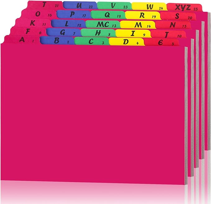 Noveread 1 Set 25 Alphabet File Dividers A-Z Tab Letter Size 1/5 Cut Tab Positions Alphabetical Number File Folder Organizer Guides Cabinet and Desk Dividers for School Office(Bright Colors)
