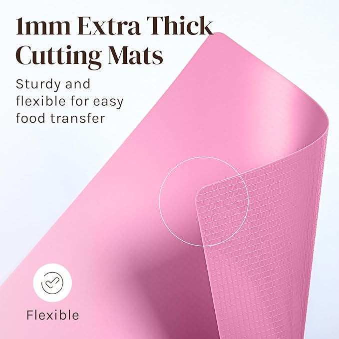 Cooler Kitchen Extra Thick Pastel Flexible Plastic Cutting Board Mats with Food Icons & EZ-Grip Waffle Back, (Set of 4) Dishwasher Safe
