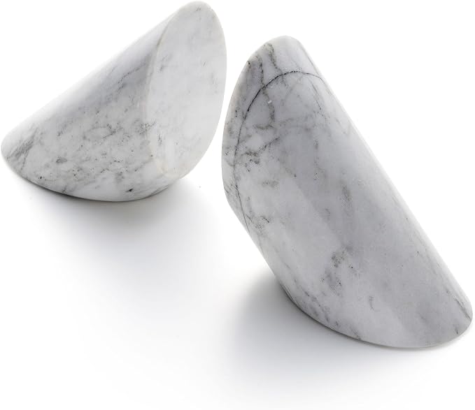 Fox Run 100% Natural Polished Marble Bookends, White, Set of 2, Angled