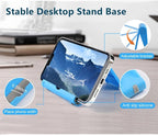 JUSDIQIR Cell Phone Stand for Desk Foldable Cell Phone Holder Desk Tablet Holder Mobile Phone Dock, Multi-Angle Universal Adjustable Tablet Dock (Pink+Purple+Black+Blue)