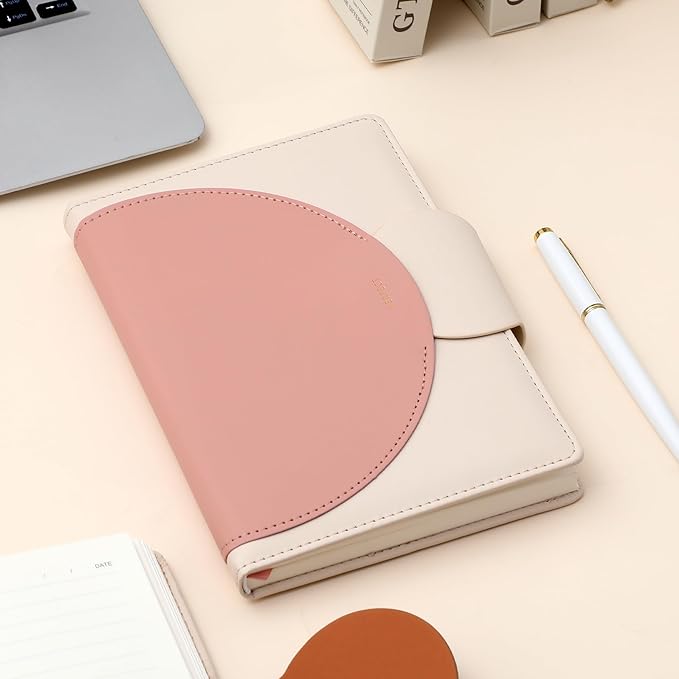 CAGIE Lined Journal for Women, 100GSM Leather Journals for Writing with Buckle Closure,A5 Hardcover Diary Journaling Notebooks for Business Work School Note Taking 5.9" x8.59 (Pink)