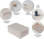 Xyskin 4-Pack 12 Quart Plastic Compact Stacking Drawer Unit, Stackable Desktop Storage Drawer Box