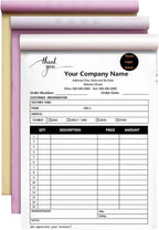 Custom Invoice Book in 3-Part /2-Part Receipt Book with Carbon Copies Personalized Carbonless Service Invoice Form Books Sales Order Book with Company Name Logo Address,C1-Thank You Receipt