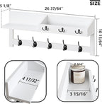 AMBIRD Wall Hooks with Shelf, 26.57 Inch Entryway Wood Coat Hooks for Wall, Coat Rack Wall Mount with 5 Dual Hooks 3 Key Hooks Mail Organizer and Key Rack Holder (White)