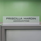 Printex Design - Personalized Office CUBICLE Name Plate & Sign. Modern Aluminum Holder - 4 Plate Colors (Frosted Translucent)