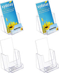 xydstay 4x9 Acrylic Brochure Holder with Business Card Holder, Clear Display Stand, Plastic Table stand Sign Holder, Pamphlet Holder Flyer Holder, Acrylic Display Stand for Office, Home, Store, 4 Pack