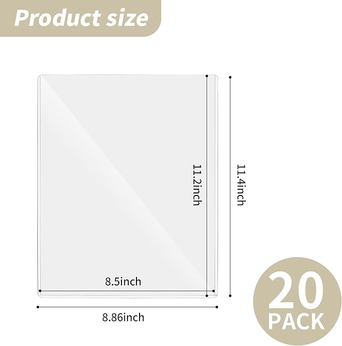 20 Pack 8.5" x 11" Hard Plastics Sheet Protector, Rigid Print Protector, Clear Waterproof Protectors, Paper Sleeves Photo Plastic Sleeves Hard Plastic Document Holder, Birth Certificate Protectors