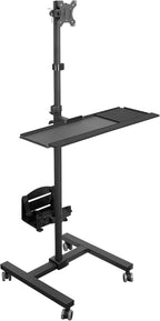 Mount-It! Rolling Computer Cart on Wheels, Mobile Desk Workstation with Monitor Mount for up to 32" Screen, Full Keyboard Tray, Floating Adjustable CPU Holder, Standing up to 70" Tall