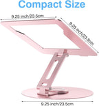 Swivel Laptop Stand for Desk, Adjustable Height Aluminum Computer Stand with 360 Rotating Base, Foldable Ergonomic Riser, Portable Laptop Holder Compatible with MacBook, All Laptops 10-17'', Pink