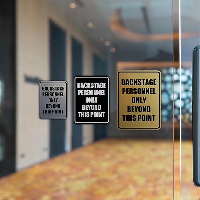 Portrait Round Backstage Personnel Only Beyond This Point Door or Wall Sign Easy Installation | Music | Concert | Festivals Sign (Brushed Silver) - Medium