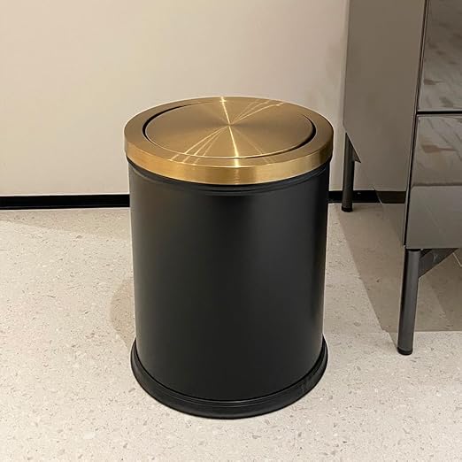 YOJIA 4 Gallon Black Gold Bathroom Trash Can, Stainless Steel Waste Basket, Large Capacity Garbage Can, for Bedroom Kitchen Office Hotel (Black)