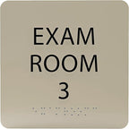 ADA CENTRAL SIGNS - 6" X6" Exam Room 3 Sign - ADA Compliant Tactile Graphics Grade 2 Braille Text Acrylic Wall Signs - Educational Institution Directional Assistance Test Center Door Sign for Schools