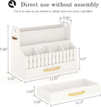 Bamboo Mail Organizer Countertop with Drawers, Wood Desk File Organizer Desktop Paper Organization Storage Bill & Letter Sorter Holder for School Home Office Supplies, No Assembly Required (White)