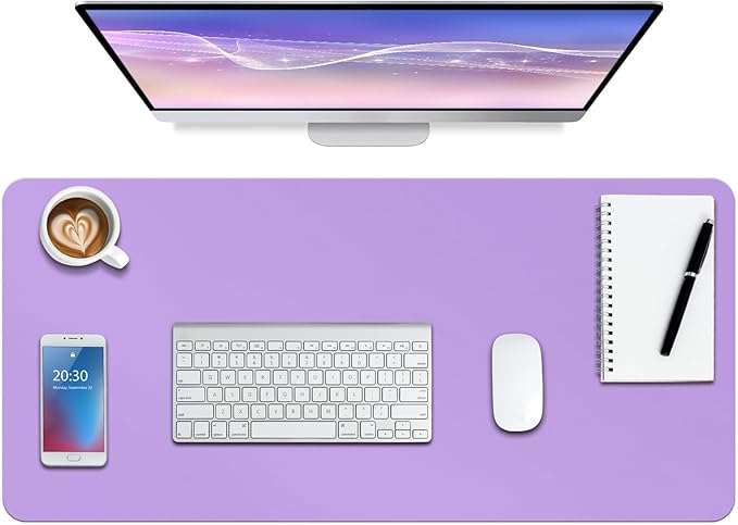 Boutilon Leather Desk Pad Protector,Non-Slip Mouse Pad,Laptop Desk Pad,Office Mouse Mat,Waterproof Leather Desk Blotter,Desk Writing Pad for Office and Home (S-Purple,24"x 14")