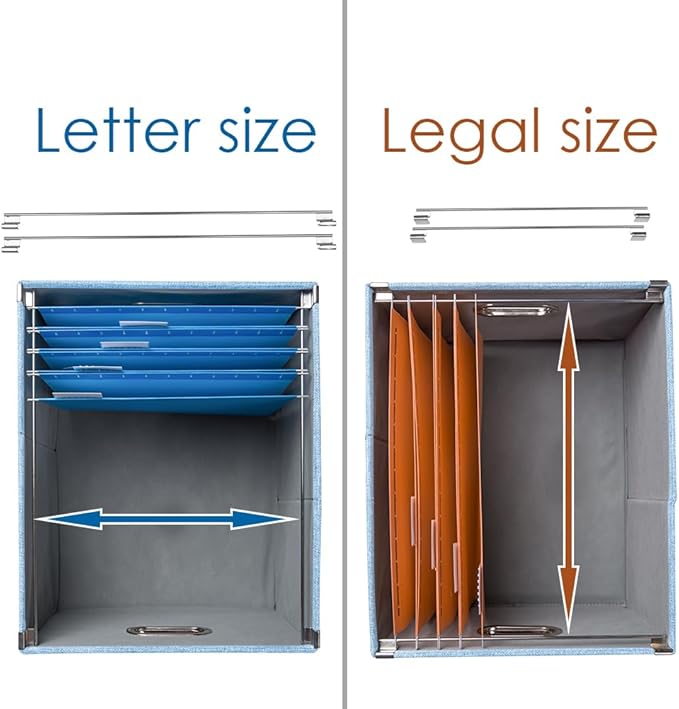 PRANDOM File Organizer Box - Set of 4 Collapsible Decorative Linen Filing Storage Hanging File Folders with Lids Office Cabinet Letter/Legal Size Blue 17.1x14x11.1 inch