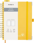 POPRUN Spiral Bullet Dotted Journal Notebook, 7-1/4" x 9-1/2" - 120 GSM Thick Paper, 220 Numbered Pages, Hardcover for Men & Women with Pocket, Index Tabs, 8 Perforated Sheets, Light Yellow