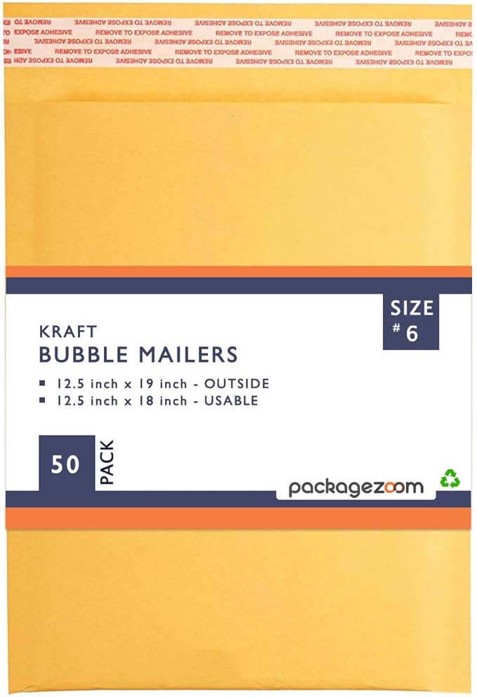 PackageZoom #6 12.5 x 19 Padded Envelopes Kraft Bubble Mailer Shipping Envelopes 50 Pack