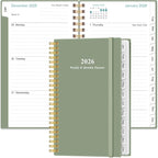2026 Pocket Planner/Calendar - Planner from January 2026 - December 2026, Planner 2026 with 12 Tabs, Twin-Wire Binding, Inner Pocket, 3.75" x 6.75", Green