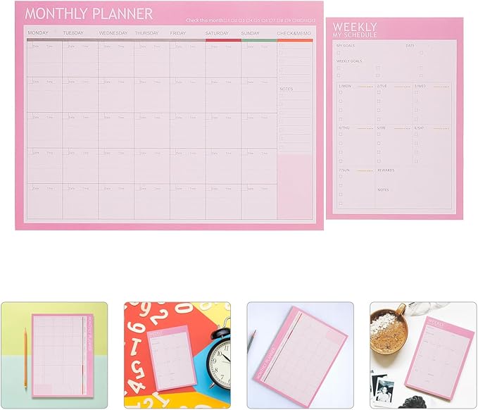 Didiseaon 2pcs Weekly and Monthly Schedule Notepad Undated Planner with Checklist for Work and Study Minimalist Paper Organizer for Goal Tracking and Habit Planning Candy Planning Pads