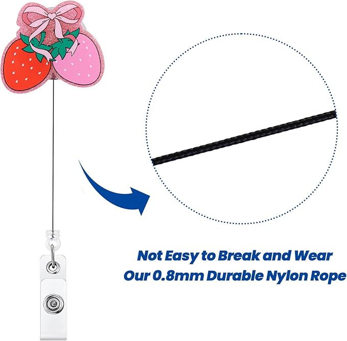 Pink Bow Strawberry Badge Reel | Cute Retractable ID Card Badge Holder | Name Tag Work Badge Clip for RN LPN CNA MA ER Night Shift Nurse Nursing Student Doctor | Nurse Gifts | Acrylic｜Alligator Clip
