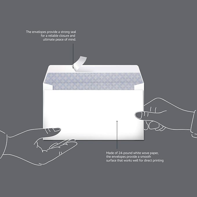 Amazon Basics Quality #6 3/4 Security-Tinted Envelopes with Peel and Seal, 300-Pack, White