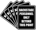 Portrait Round Backstage Personnel Only Beyond This Point Door or Wall Sign Easy Installation | Music | Concert | Festivals Sign (Black) - Small (5 Pack)