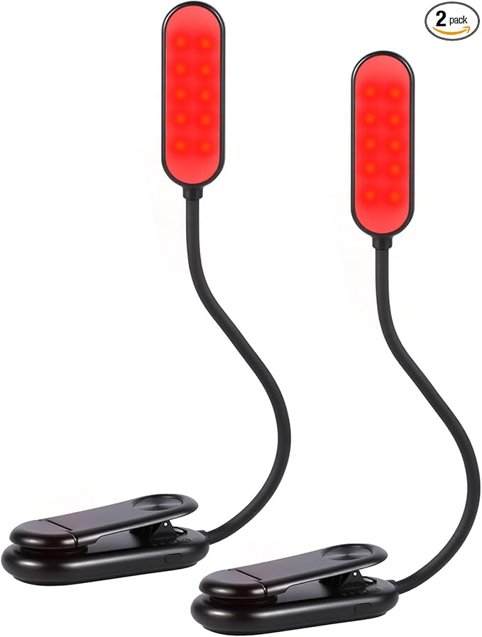 Finezeal 670nm Red Book Light [2 Pack] - Zero Blue Light, Rechargeable Clip On Red Reading Light Lamp for Reading at Night - Poratble Dimmable LED Book Lamp, Gift for Lovers Travel Studying Nursing