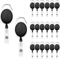 Fushing 20Pcs Retractable ID Badge Holders ID Badge Reels with Clip Retractable Badge Holders for Office Worker Doctor Nurse (Black)
