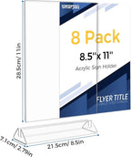 Smarpau Acrylic Sign Holder 8.5x11, 8 Pack Double-Sided Picture Frames Display Stand, Clear Table Number Holders, Plastic Menu Flyer Photo Holders for Office Store Restaurant