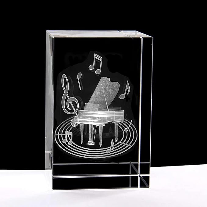XINDAM 3D Piano Paperweight Laser Etched in Crystal Glass Cube for Graduation Christmas Birthday Valentine's Day