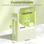 SUNEE 3 Ring Binder 2 Inch 1 Pack, Clear View Binder Three Ring PVC-Free (Fit 8.5x11 Inches) for School or Office Supplies, Light Yellow