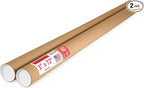Paclord 3" x 72" Heavy-Duty Reinforced Cardboard Mailing Tube, Pack of 2 Tubes with 4 Caps – Secure USPS Approved – Great for Shipping and Storing of Prints, Artwork, Posters or Documents