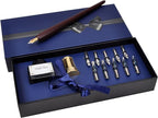 Plotube Wooden Pen Calligraphy Set - Dip Pen Gift Writing Case - Black Ink Bottle & Golden Holder & 11 Nibs and Beginner's Manual