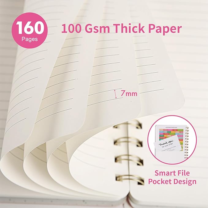 Spiral Notebook-5.75" x 8.125" College Ruled Journal with Inner Pockets and 160 Pages,PU Leather Cover Business Journal, Twin-Wire Binding Notebook Perfect for Office & Home School Supplies Rose Red