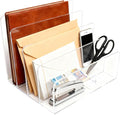 itechpanda Acrylic Mail Holder Clear File Sorter Desk Organizer Clean Desktop Vertical Desk Letter Sorter with 5 Compartments for Office Home Envelope Bill Document Notebook File Paper (Large)