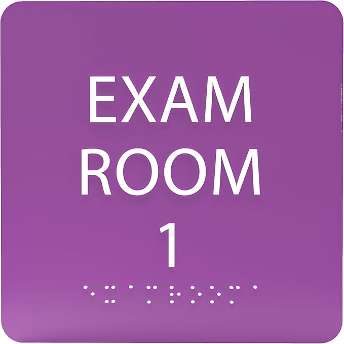 ADA CENTRAL SIGNS - 6" X6" Exam Room 1 Sign - ADA Compliant Tactile Graphics Grade 2 Braille Text Acrylic Wall Signs - Educational Institution Directional Assistance Test Center Door Sign for Schools
