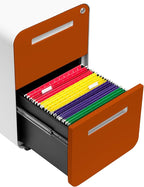 Laura Davidson Furniture Stockpile 2 Drawer Mobile File Cabinet with Lock - Under Desk Metal Filing Cabinet, Legal/Letter File Folders, Wheels and Stationary Feet, Pre-Assembled, White/Orange