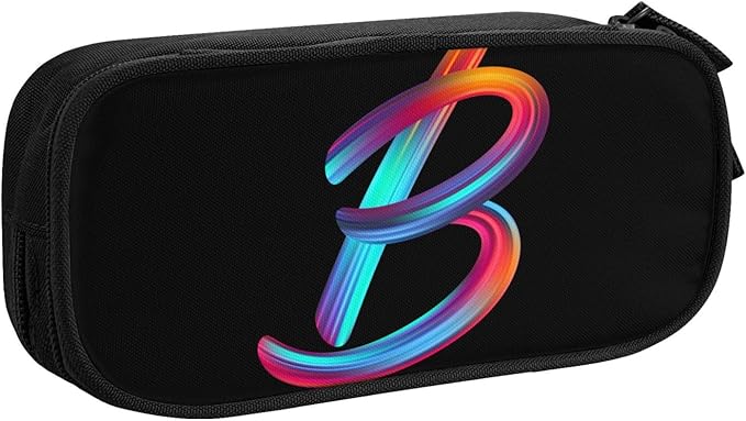 Pazacon Cute Initial Pencil Case for Kids Students, Large Capacity Pencil Pouch for Boys Girls, Letter Design Pencil Box Pen Bag Office Stationery Organizer, Rainbow Letter B