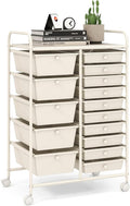 LDAILY 15 Drawer Rolling Storage Cart, Rolling Cart with Drawers for Classroom, Art Supply Craft Organizer on Wheel with Metal Frame & Handles for Home Office School