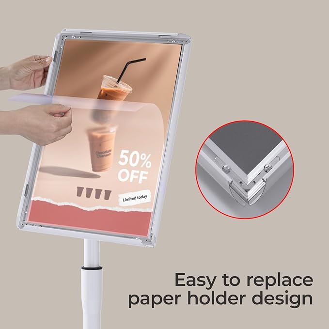 YIYO sign stand，floor sign holder poster stand heavy duty pedestal signage stand for display (WHITE, 11*17)