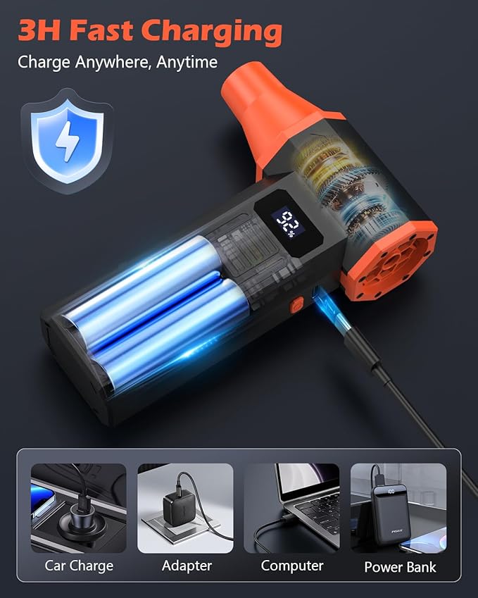 PENTASPI Compressed Air Duster, 120,000RPM Electric Air Duster, 4 Speeds Powerful Brushless Motor with LED Light, Rechargeable Cordless Air Blower for Computer, Keyboard, Car, Home